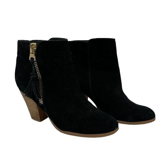 Aldo Ankle Boots Booties Black Suede Block Heel Tassel Zipper Accents Size 9 - Picture 1 of 12